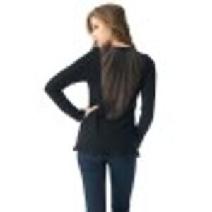 NWT SKY  | L | Leather Trimmed Sheer Back Top Blouse Ruched Deep V GWENNO
